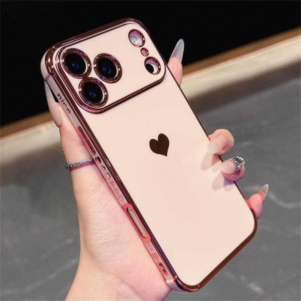 For iPhone 17 Pro Max Case TPU Phone Back Cover Electroplating Heart Pattern - Rose Pink