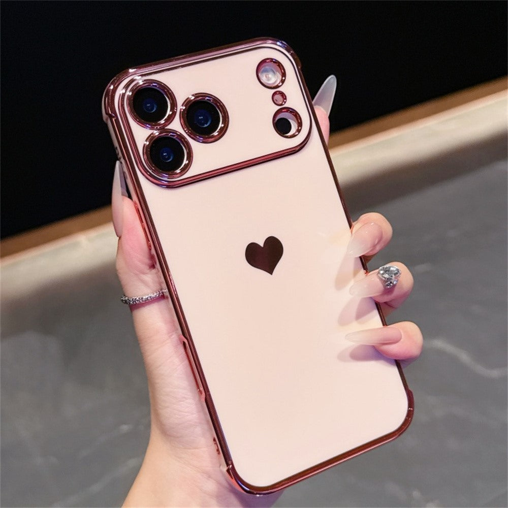 For iPhone 17 Pro Max Case TPU Phone Back Cover Electroplating Heart Pattern - Rose Pink