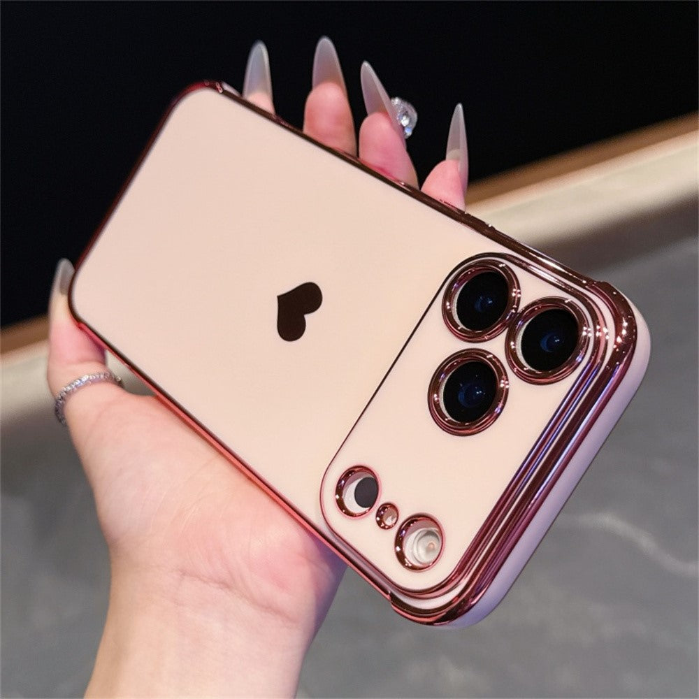 For iPhone 17 Pro Max Case TPU Phone Back Cover Electroplating Heart Pattern - Rose Pink