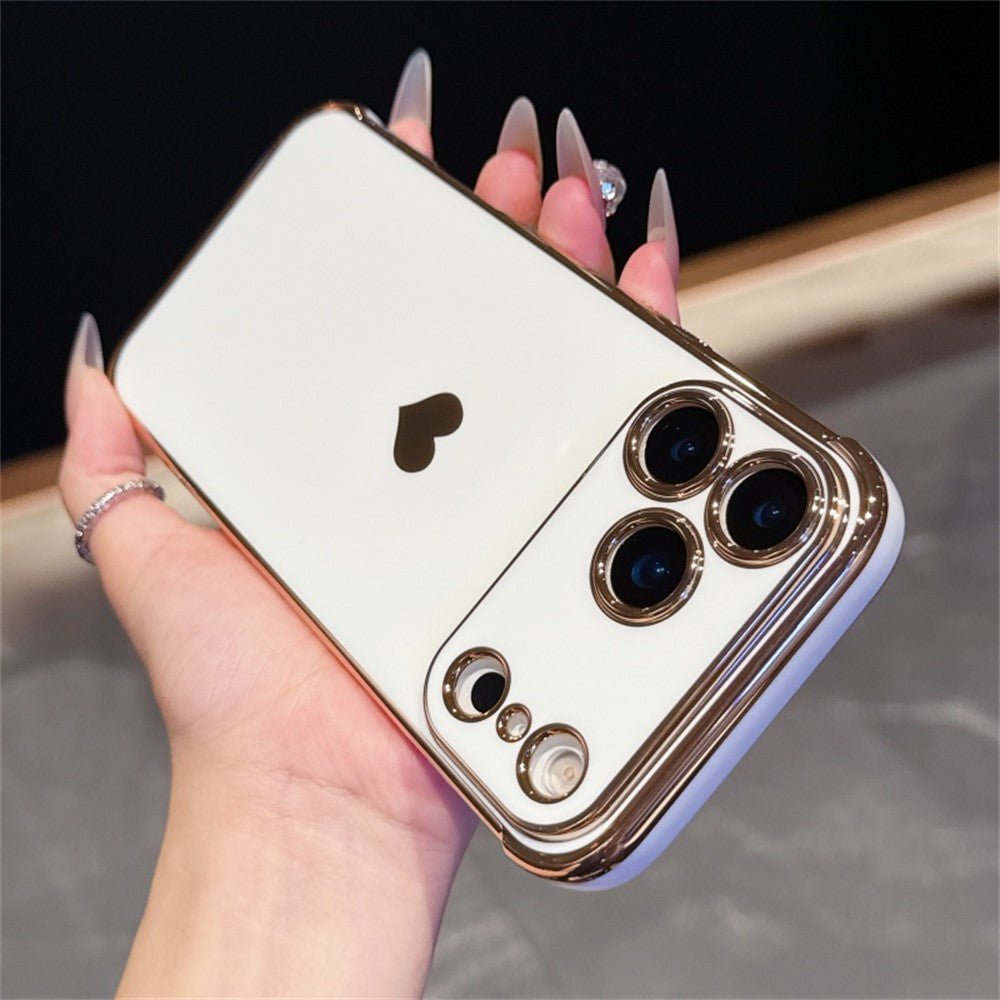 For iPhone 17 Pro Max Case TPU Phone Back Cover Electroplating Heart Pattern - Ivory White