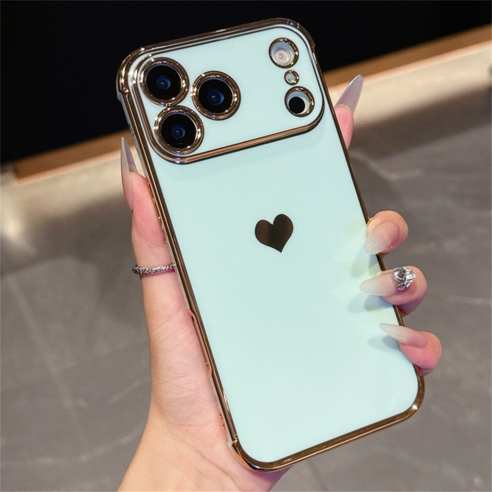 For iPhone 17 Pro Max Case TPU Phone Back Cover Electroplating Heart Pattern - Mint Green