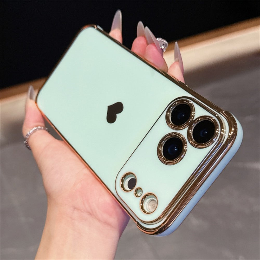 For iPhone 17 Pro Max Case TPU Phone Back Cover Electroplating Heart Pattern - Mint Green