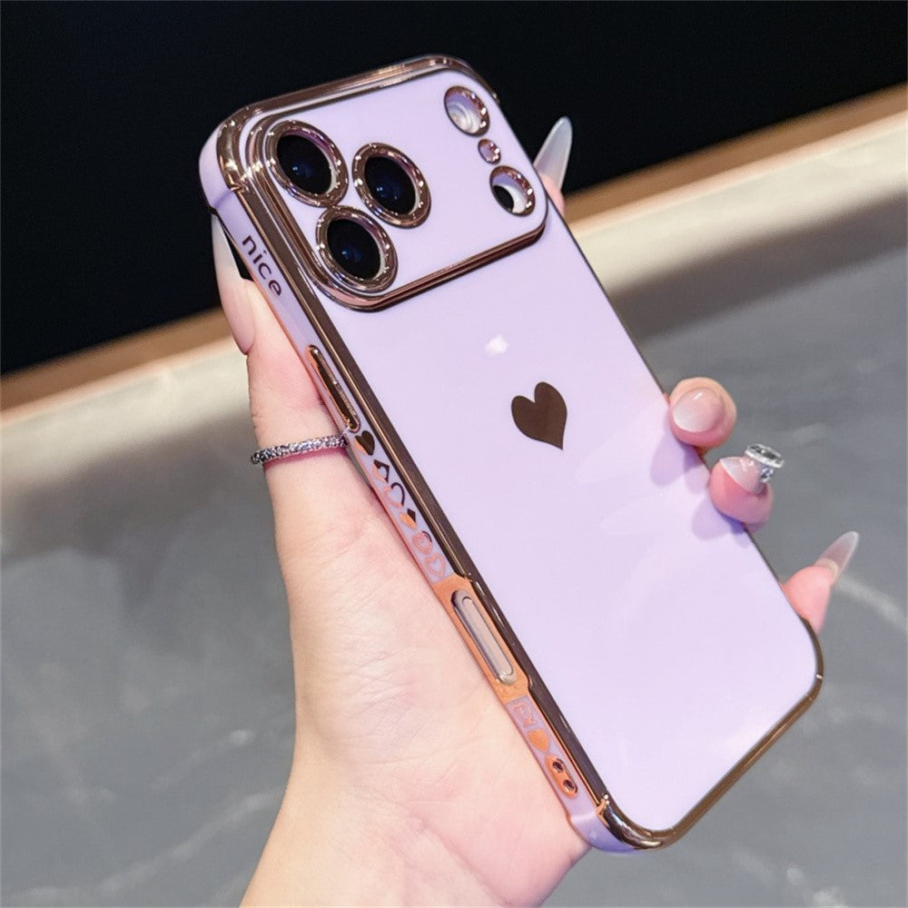 For iPhone 17 Pro Max Case TPU Phone Back Cover Electroplating Heart Pattern - Purple