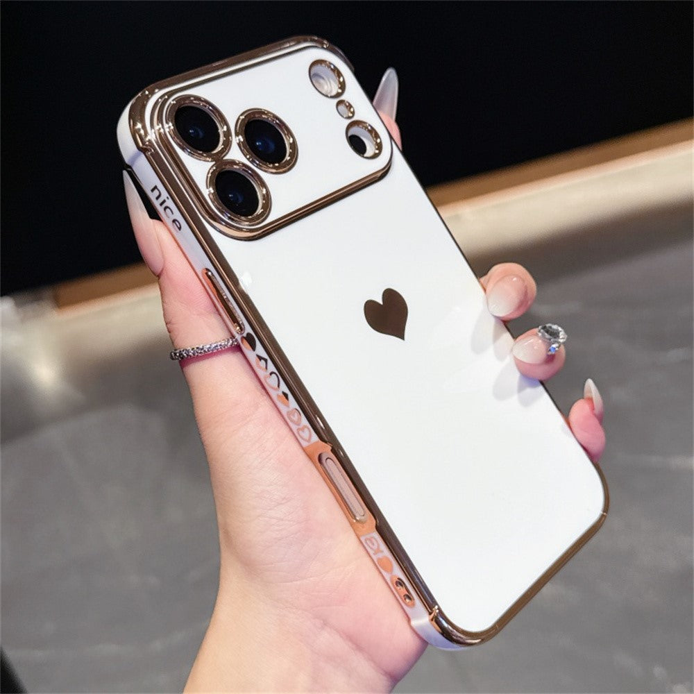 For iPhone 17 Pro Max Case TPU Phone Back Cover Electroplating Heart Pattern - Desert Gold