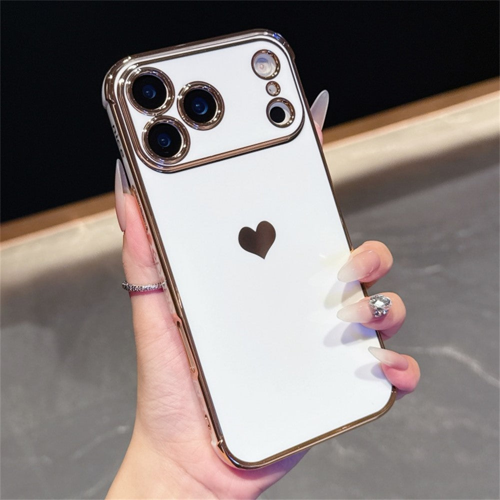 For iPhone 17 Pro Max Case TPU Phone Back Cover Electroplating Heart Pattern - Desert Gold