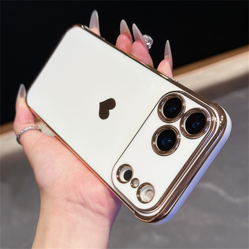 For iPhone 17 Pro Max Case TPU Phone Back Cover Electroplating Heart Pattern - Desert Gold