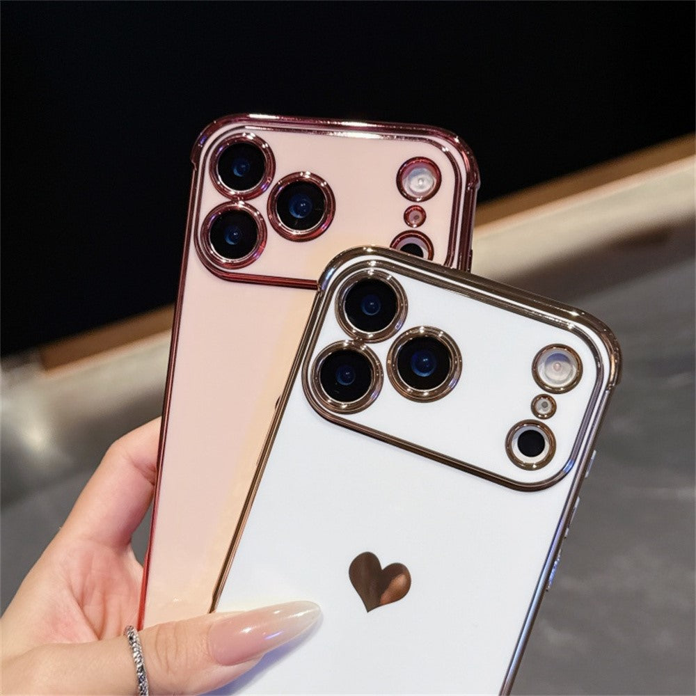 For iPhone 17 Pro Max Case TPU Phone Back Cover Electroplating Heart Pattern - Desert Gold