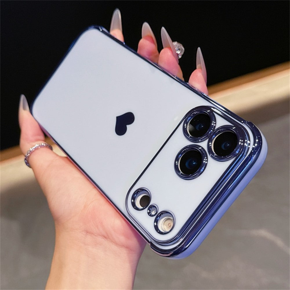 For iPhone 17 Pro Max Case TPU Phone Back Cover Electroplating Heart Pattern - Blue