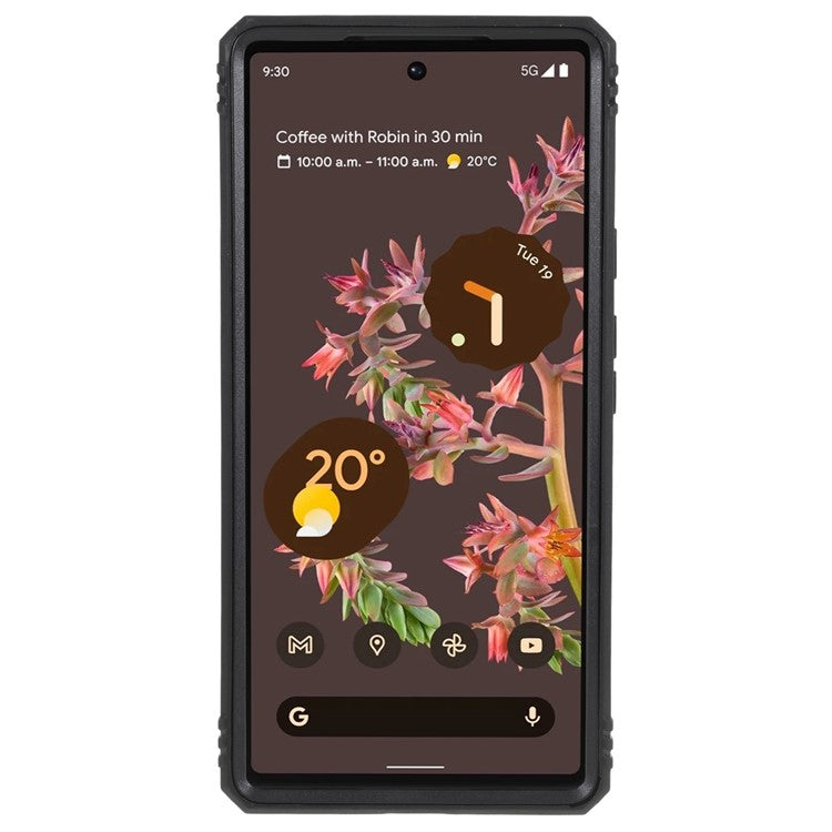 For Google Pixel 6 PC+TPU Kickstand Anti-drop Back Cover Sliding Camera Lens Protector Phone Case with Inner Card Holder Function - Black