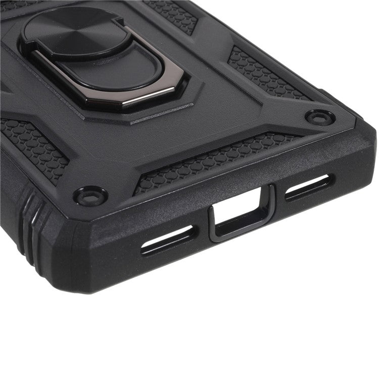 For Google Pixel 6 PC+TPU Kickstand Anti-drop Back Cover Sliding Camera Lens Protector Phone Case with Inner Card Holder Function - Black