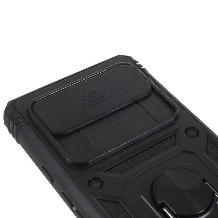 For Google Pixel 6 PC+TPU Kickstand Anti-drop Back Cover Sliding Camera Lens Protector Phone Case with Inner Card Holder Function - Black