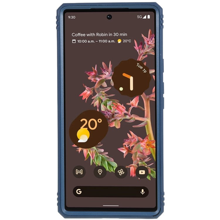 For Google Pixel 6 PC+TPU Kickstand Anti-drop Back Cover Sliding Camera Lens Protector Phone Case with Inner Card Holder Function - Blue