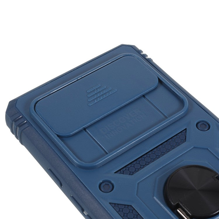 For Google Pixel 6 PC+TPU Kickstand Anti-drop Back Cover Sliding Camera Lens Protector Phone Case with Inner Card Holder Function - Blue