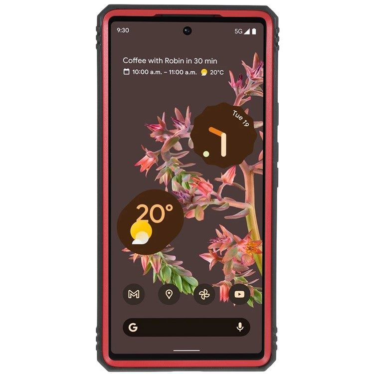 For Google Pixel 6 PC+TPU Kickstand Anti-drop Back Cover Sliding Camera Lens Protector Phone Case with Inner Card Holder Function - Red / Black