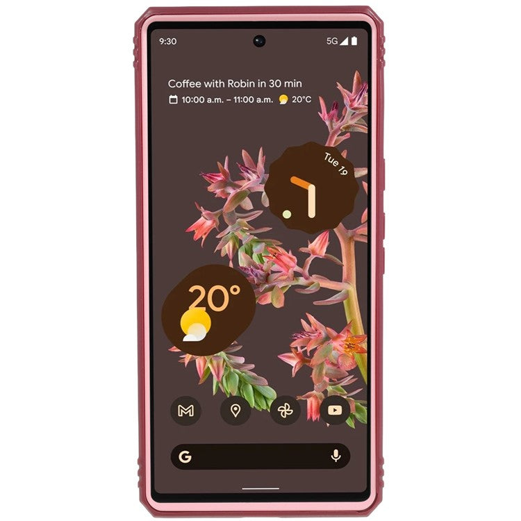 For Google Pixel 6 PC+TPU Kickstand Anti-drop Back Cover Sliding Camera Lens Protector Phone Case with Inner Card Holder Function - Pink / Dark Red