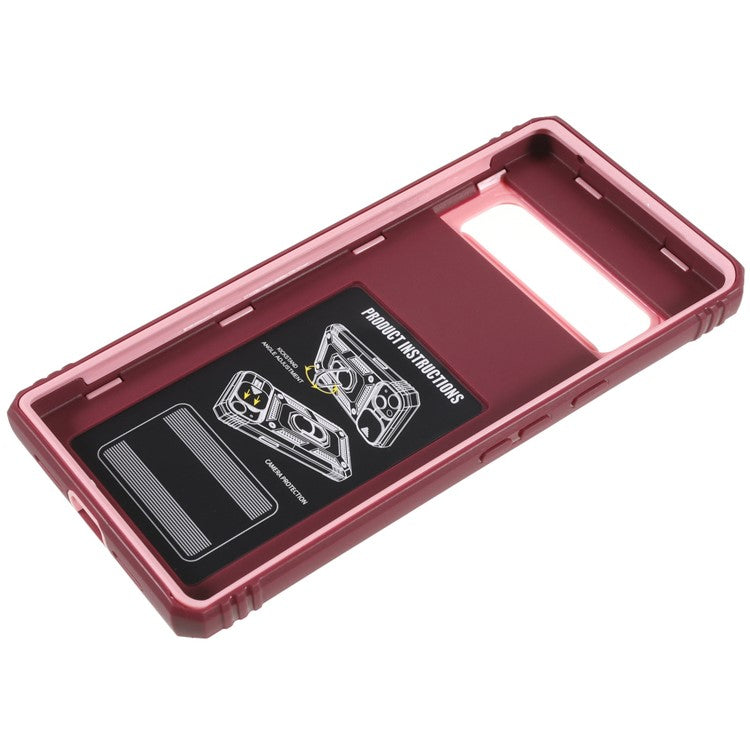 For Google Pixel 6 PC+TPU Kickstand Anti-drop Back Cover Sliding Camera Lens Protector Phone Case with Inner Card Holder Function - Pink / Dark Red