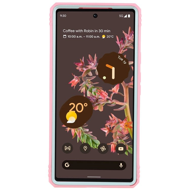 For Google Pixel 6 PC+TPU Kickstand Anti-drop Back Cover Sliding Camera Lens Protector Phone Case with Inner Card Holder Function - Green / Pink