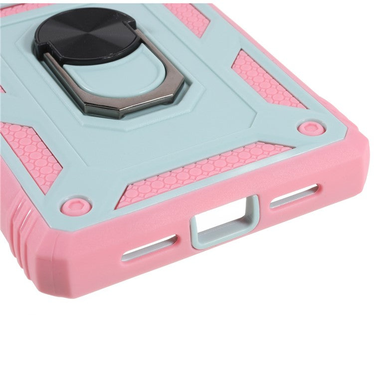 For Google Pixel 6 PC+TPU Kickstand Anti-drop Back Cover Sliding Camera Lens Protector Phone Case with Inner Card Holder Function - Green / Pink