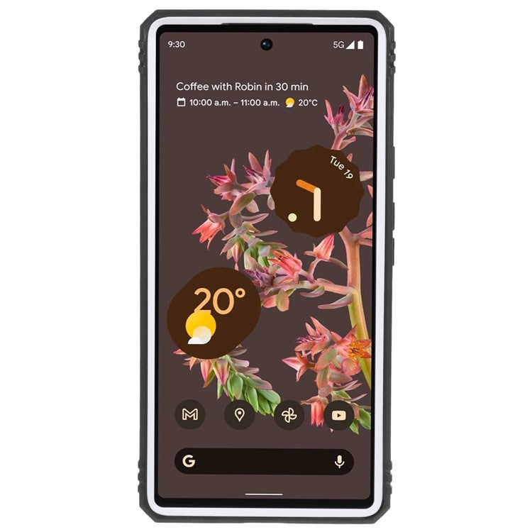 For Google Pixel 6 PC+TPU Kickstand Anti-drop Back Cover Sliding Camera Lens Protector Phone Case with Inner Card Holder Function - Black / White