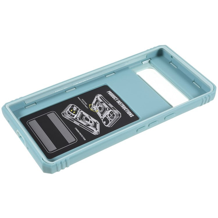 For Google Pixel 6 Pro 5G Ring Kickstand Back Cover Sliding Camera Lens Protector PC+TPU Anti-scratch Phone Case with Inner Card Holder Function - Green