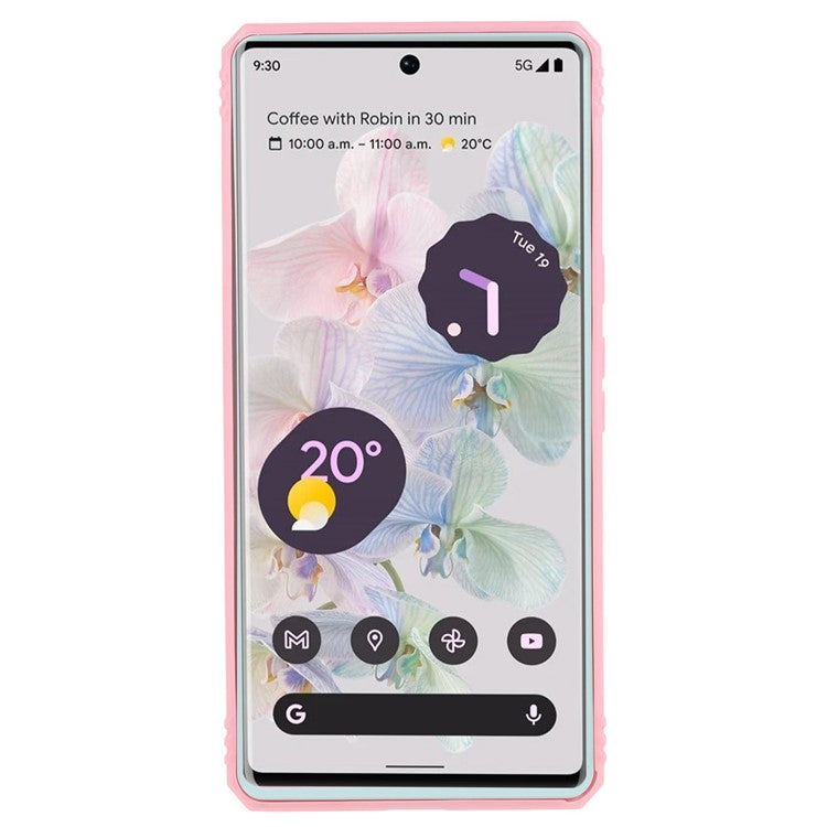 For Google Pixel 6 Pro 5G Ring Kickstand Back Cover Sliding Camera Lens Protector PC+TPU Anti-scratch Phone Case with Inner Card Holder Function - Green / Pink