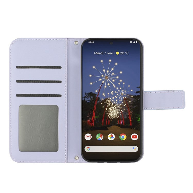 For Google Pixel 7 Pro 5G HT04 Skin-touch Sunflower Imprinted Phone Cover Shockproof Leather Case Stand Wallet with Shoulder Strap - Light Purple