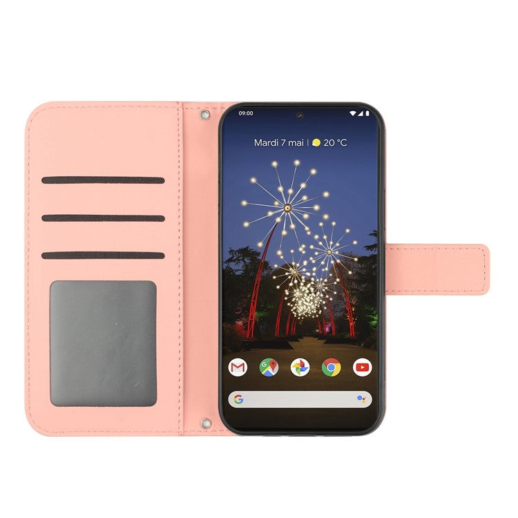 For Google Pixel 7 Pro 5G HT04 Skin-touch Sunflower Imprinted Phone Cover Shockproof Leather Case Stand Wallet with Shoulder Strap - Light Pink