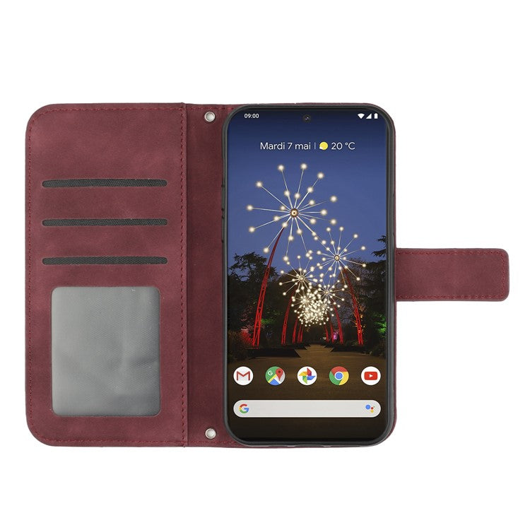For Google Pixel 7 Pro 5G HT04 Skin-touch Sunflower Imprinted Phone Cover Shockproof Leather Case Stand Wallet with Shoulder Strap - Wine Red
