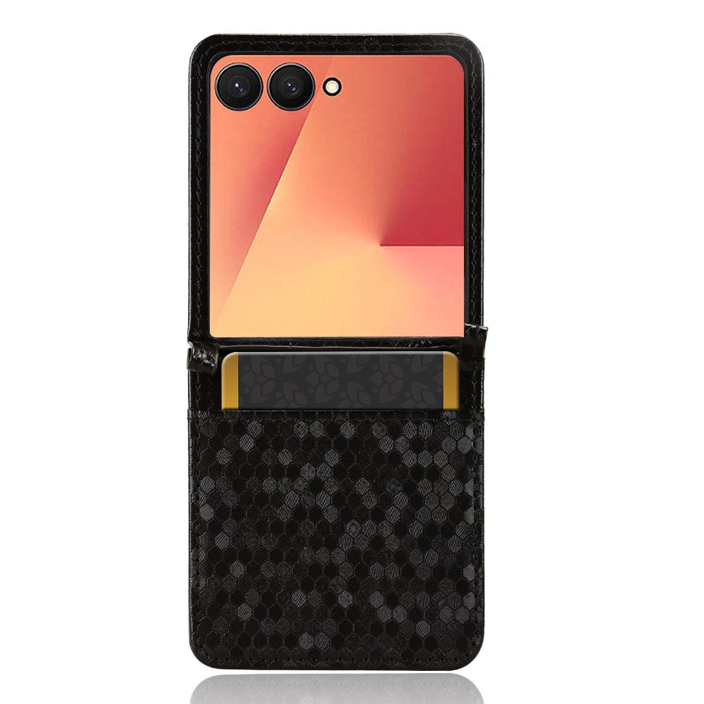 For Samsung Galaxy Z Flip7 5G Case with Card Slot Dot Pattern Imprint PC + PU Leather Phone Cover - Black