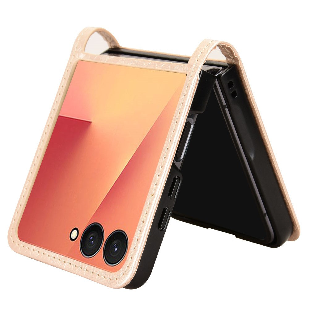 For Samsung Galaxy Z Flip7 5G Case with Card Slot Dot Pattern Imprint PC + PU Leather Phone Cover - Rose Gold