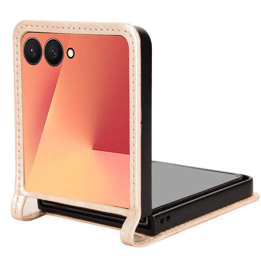 For Samsung Galaxy Z Flip7 5G Case with Card Slot Dot Pattern Imprint PC + PU Leather Phone Cover - Rose Gold