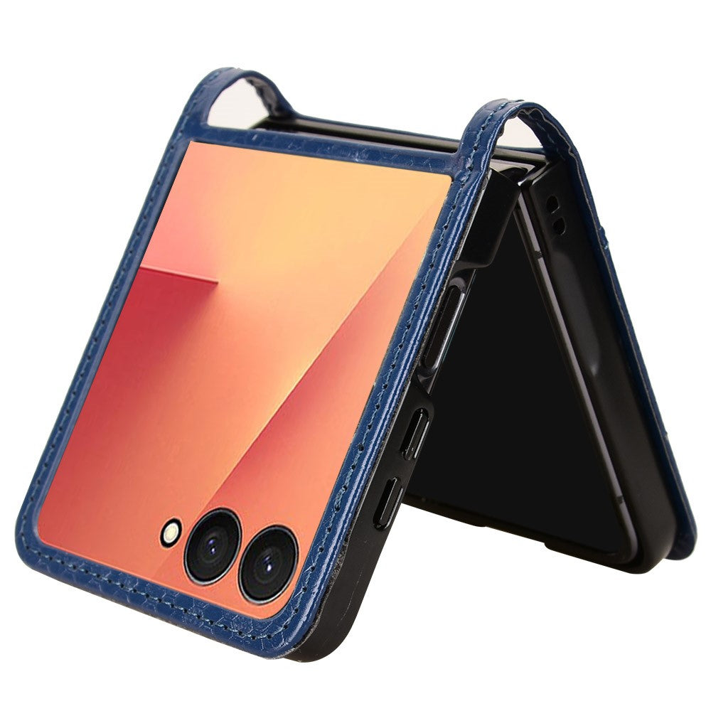 For Samsung Galaxy Z Flip7 5G Case with Card Slot Dot Pattern Imprint PC + PU Leather Phone Cover - Dark Blue
