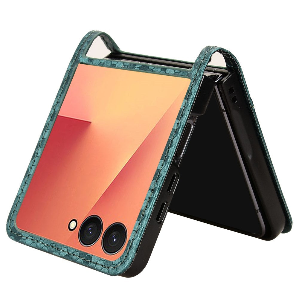 For Samsung Galaxy Z Flip7 5G Case with Card Slot Dot Pattern Imprint PC + PU Leather Phone Cover - Green