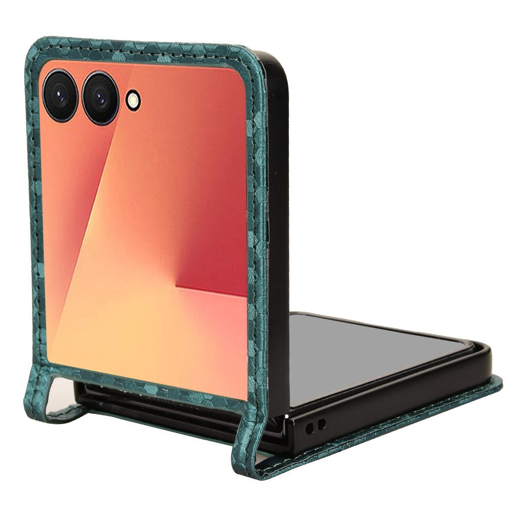 For Samsung Galaxy Z Flip7 5G Case with Card Slot Dot Pattern Imprint PC + PU Leather Phone Cover - Green