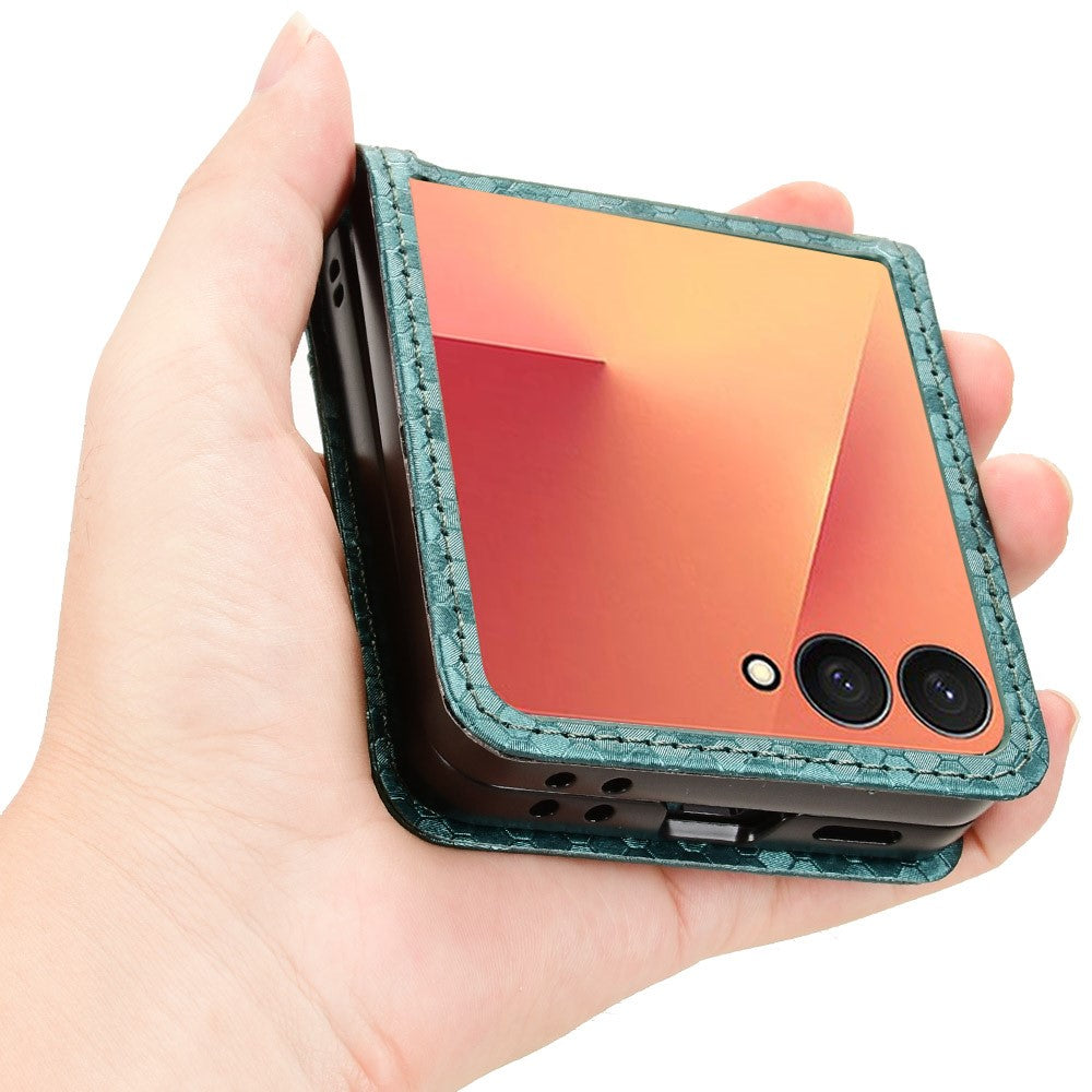 For Samsung Galaxy Z Flip7 5G Case with Card Slot Dot Pattern Imprint PC + PU Leather Phone Cover - Green