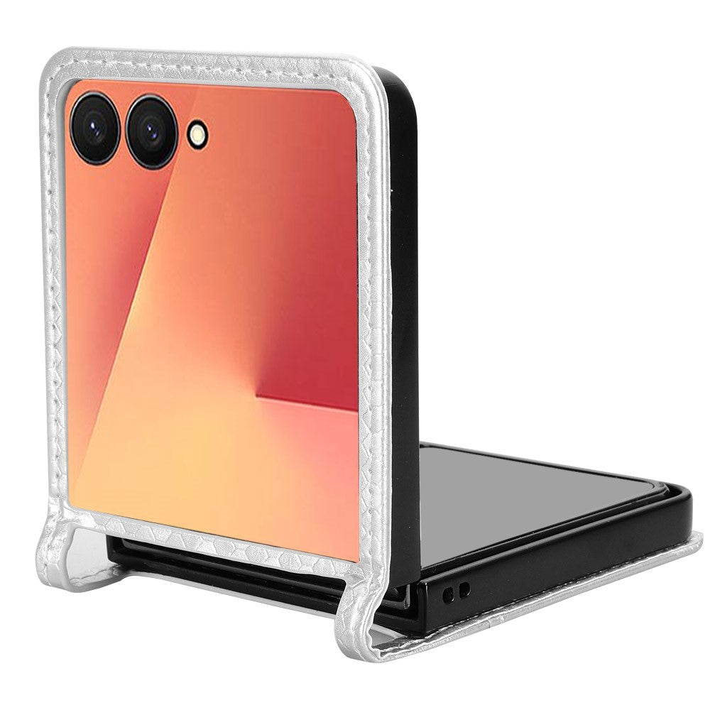 For Samsung Galaxy Z Flip7 5G Case with Card Slot Dot Pattern Imprint PC + PU Leather Phone Cover - Silver