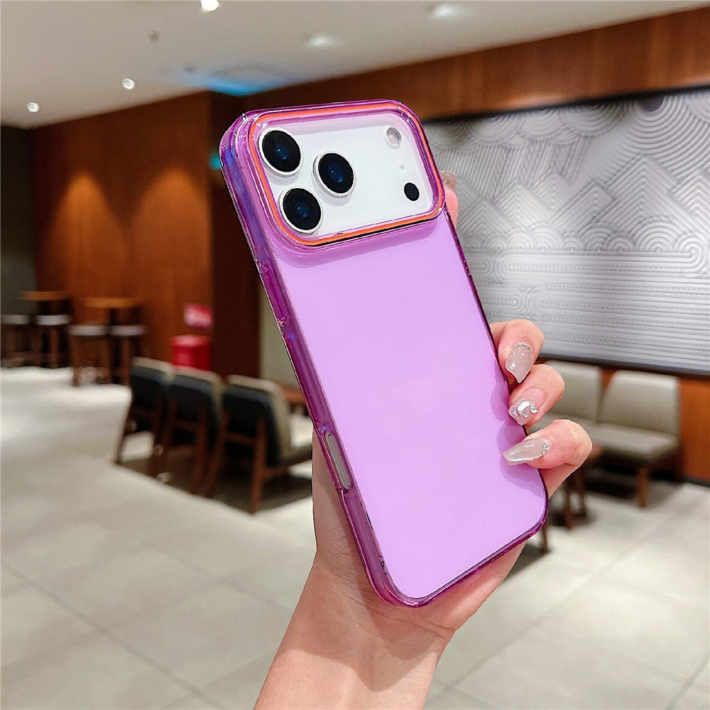 For iPhone 17 Pro Max Case TPU + PC Shockproof Phone Back Cover with Orange Camera Edge - Transparent Purple