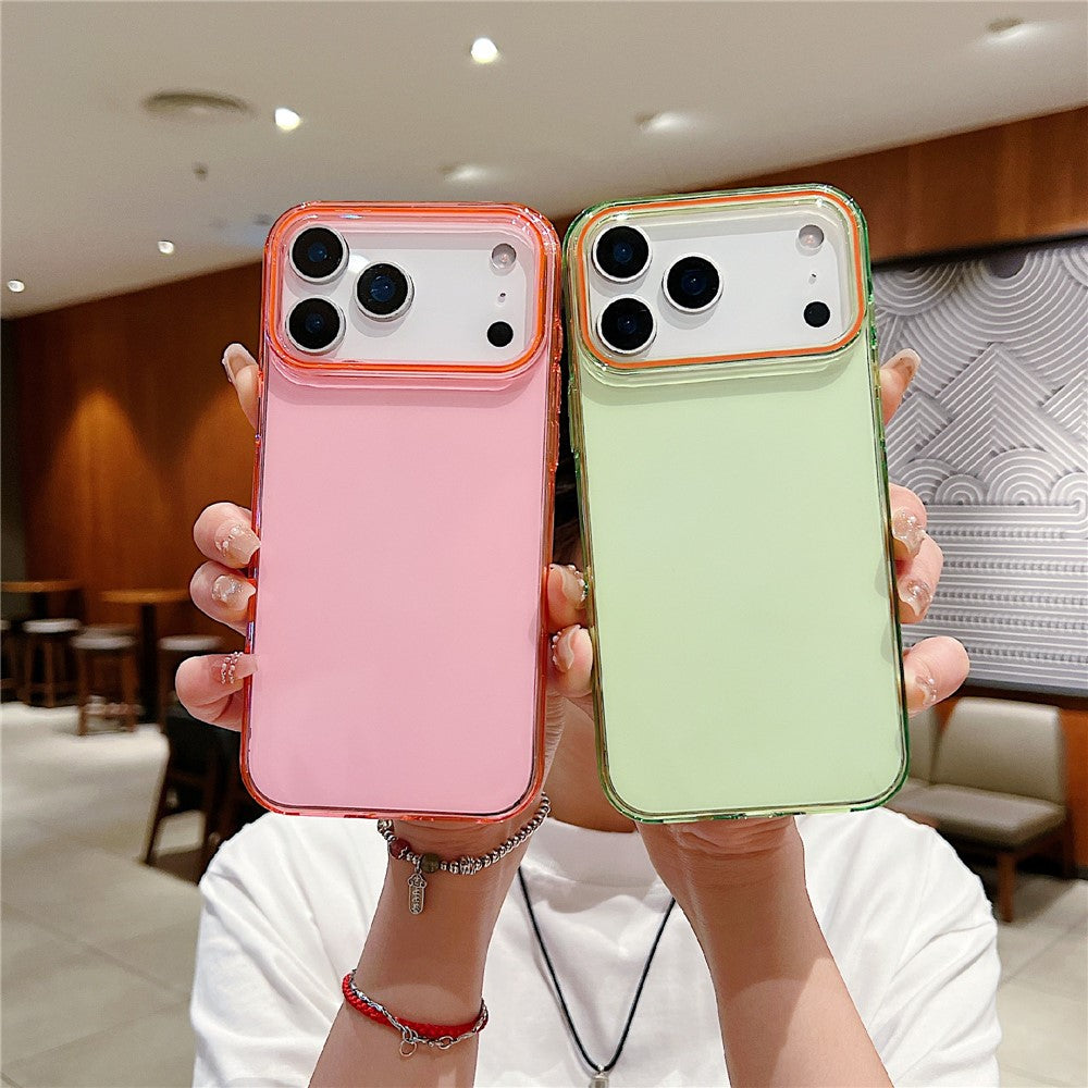 For iPhone 17 Pro Max Case TPU + PC Shockproof Phone Back Cover with Orange Camera Edge - Transparent Purple