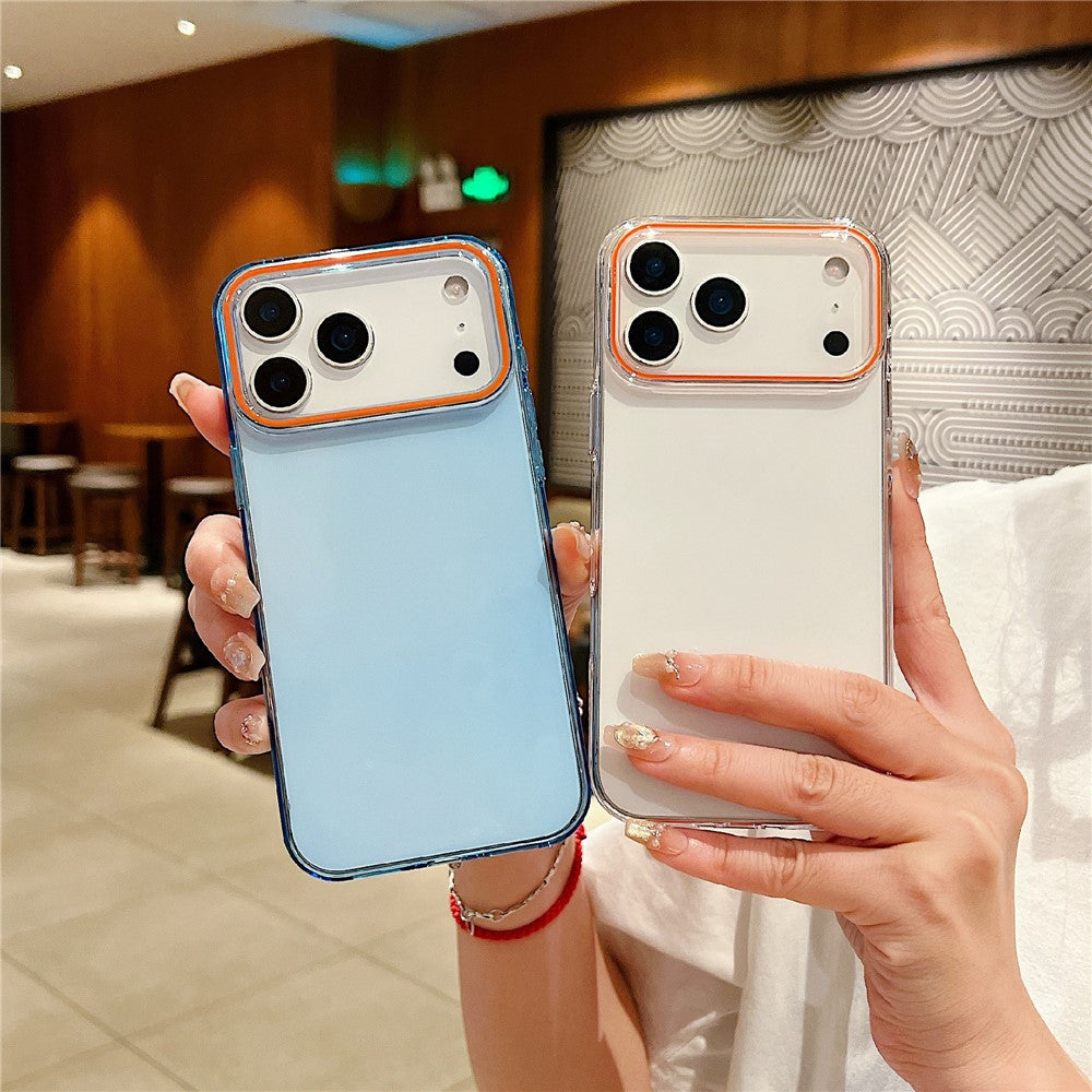 For iPhone 17 Pro Max Case TPU + PC Shockproof Phone Back Cover with Orange Camera Edge - Transparent Purple