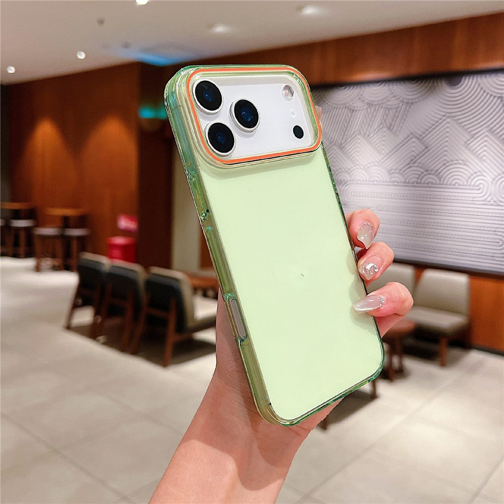 For iPhone 17 Pro Max Case TPU + PC Shockproof Phone Back Cover with Orange Camera Edge - Transparent Green