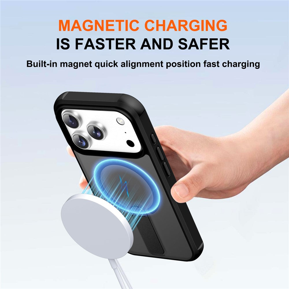 For iPhone 17 Pro Max Case Compatible with MagSafe Kickstand TPU + PC Drop Protection Phone Cover - Black