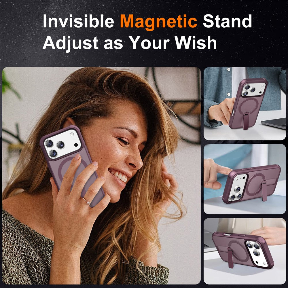 For iPhone 17 Pro Max Case Compatible with MagSafe Kickstand TPU + PC Drop Protection Phone Cover - Wine Red