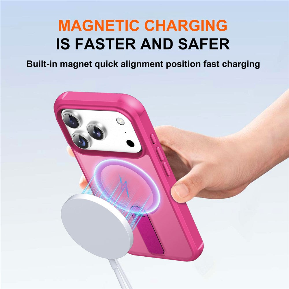For iPhone 17 Pro Max Case Compatible with MagSafe Kickstand TPU + PC Drop Protection Phone Cover - Rose