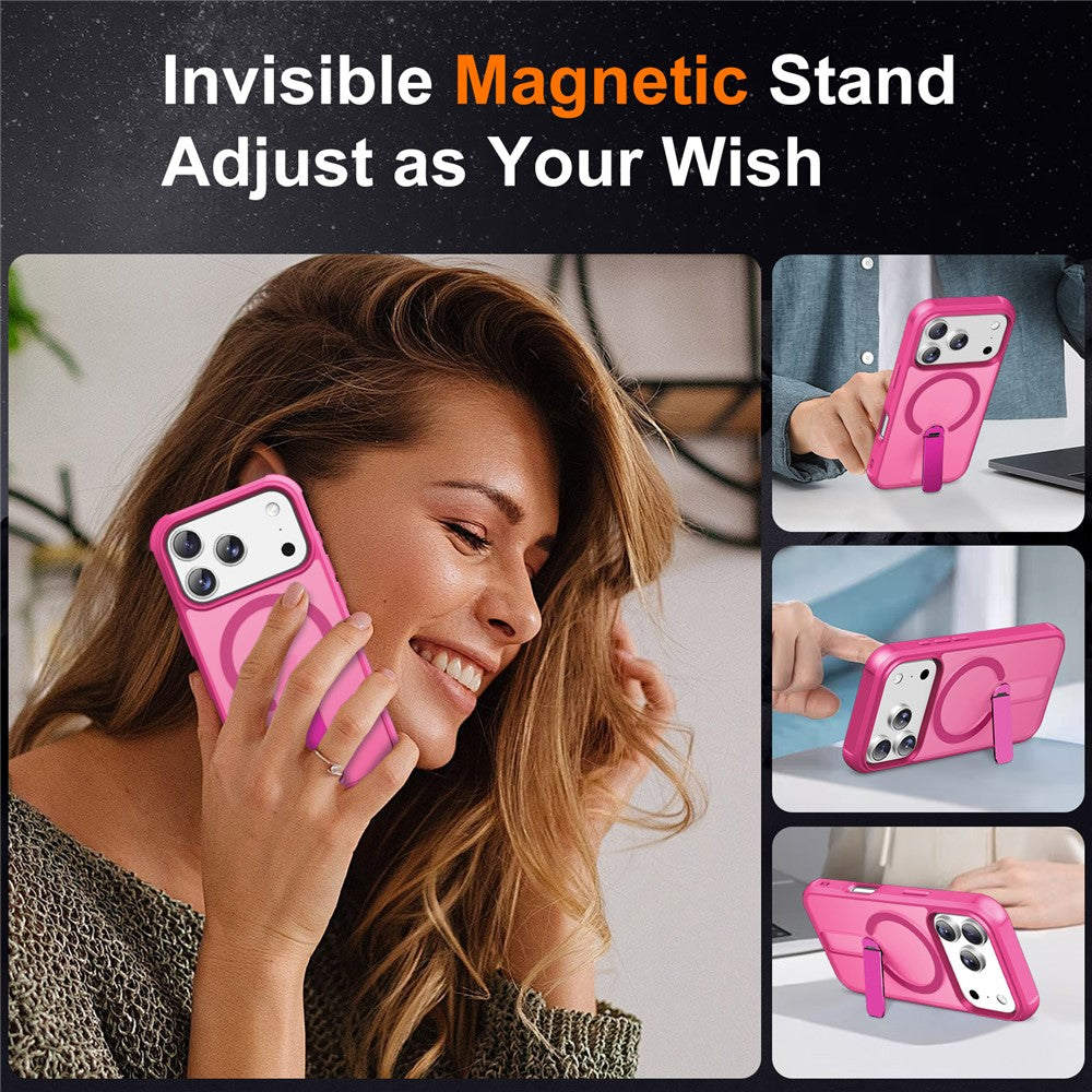 For iPhone 17 Pro Max Case Compatible with MagSafe Kickstand TPU + PC Drop Protection Phone Cover - Rose