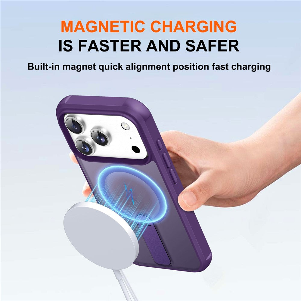For iPhone 17 Pro Max Case Compatible with MagSafe Kickstand TPU + PC Drop Protection Phone Cover - Purple