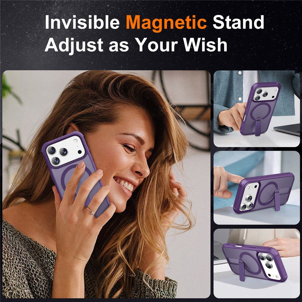 For iPhone 17 Pro Max Case Compatible with MagSafe Kickstand TPU + PC Drop Protection Phone Cover - Purple