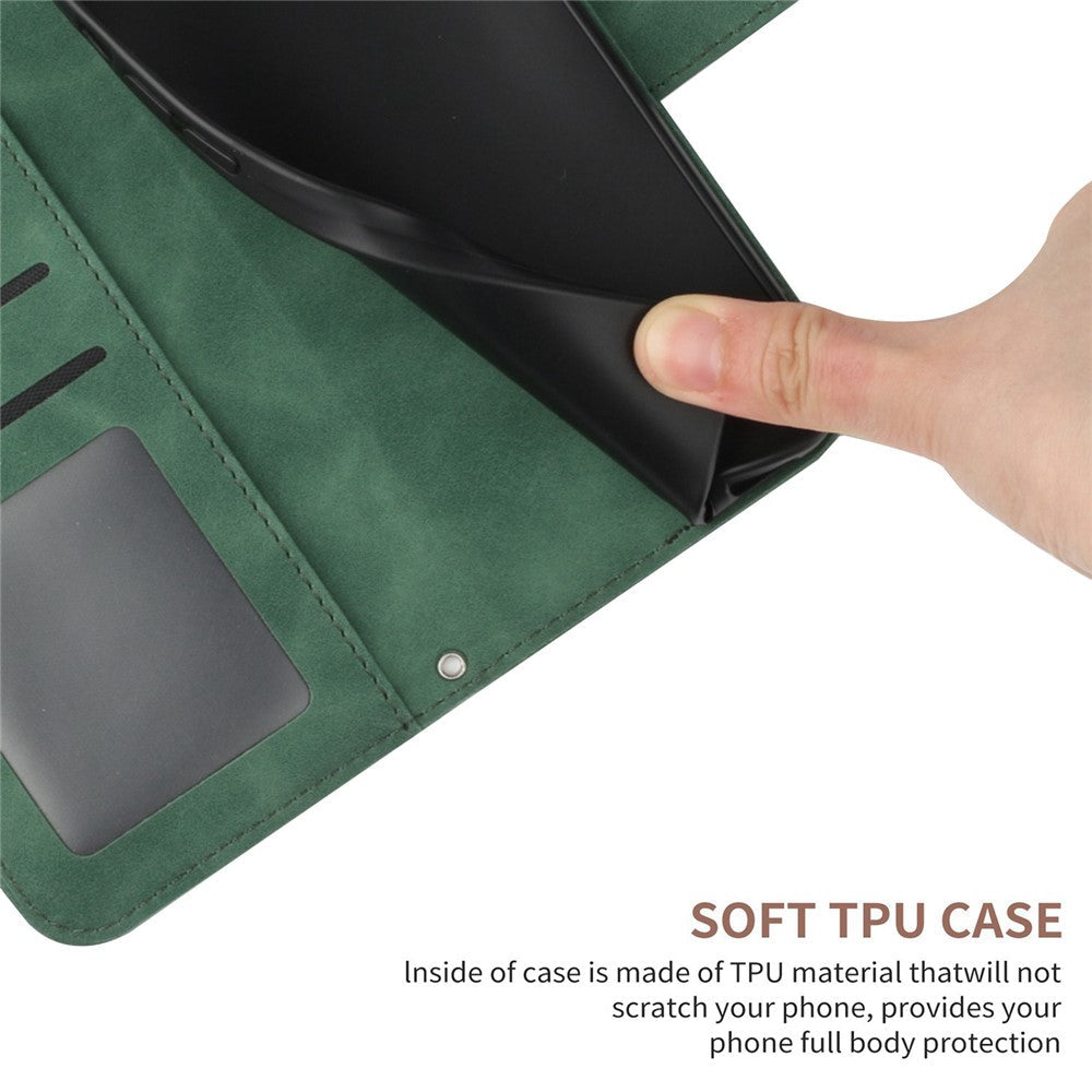 Magnetic Clasp Phone Case For Samsung Galaxy M13 4G, HT04 Skin-friendly Imprinted Sunflower PU Leather Wallet Stand Protective Cover with Shoulder Strap - Dark Green