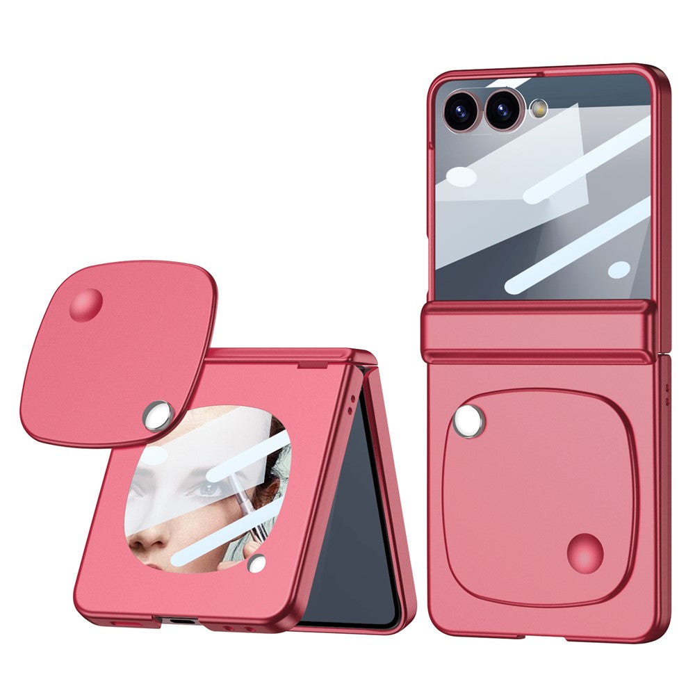 GKK For Samsung Galaxy Z Flip7 5G Case with Mirror Magnetic Folding Hinge PC Tempered Glass Phone Cove - Coral