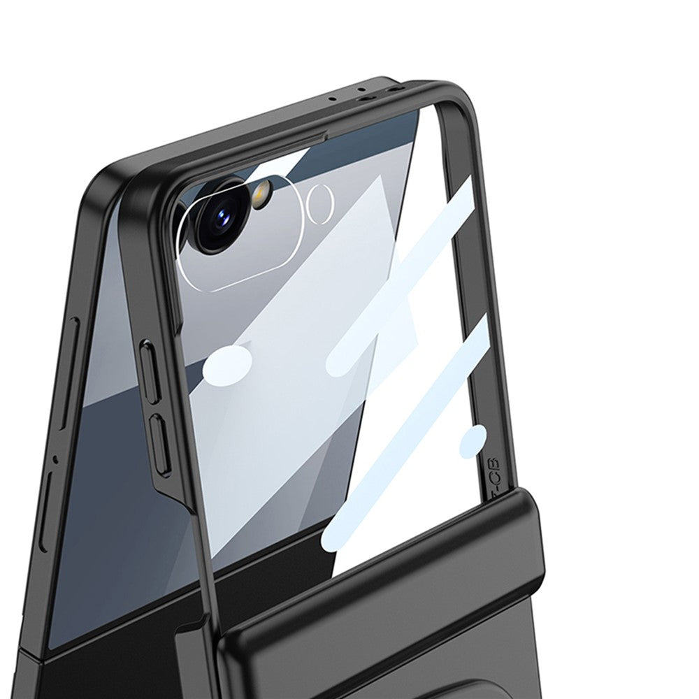 GKK For Samsung Galaxy Z Flip7 5G Case with Mirror Magnetic Folding Hinge PC Tempered Glass Phone Cove - Coral