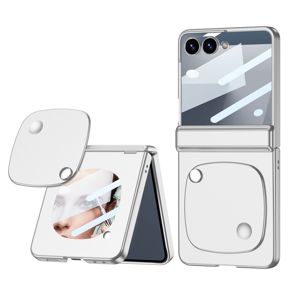 GKK For Samsung Galaxy Z Flip7 5G Case with Mirror Magnetic Folding Hinge PC Tempered Glass Phone Cove - Silver